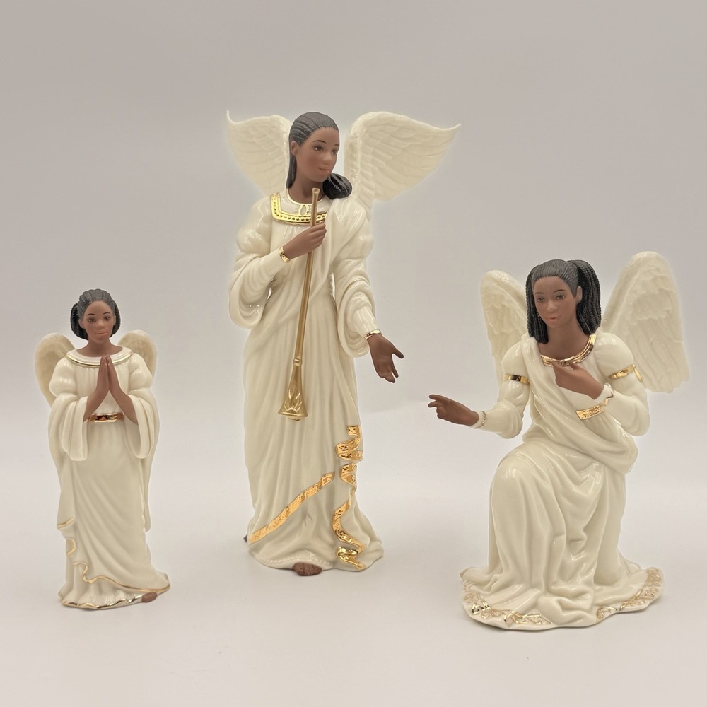 Lenox Oh Holy Night Ebony Angels 3 Piece Nativity Set 2003 Retired Black